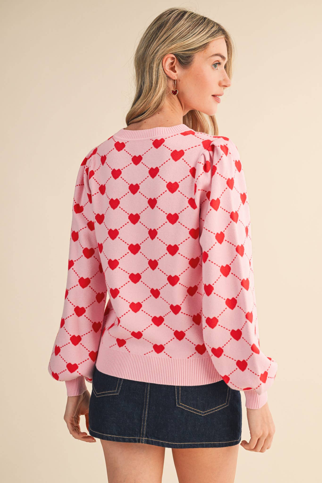 HEART KNIT PUFF SLEEVE SWEATER &MERCI