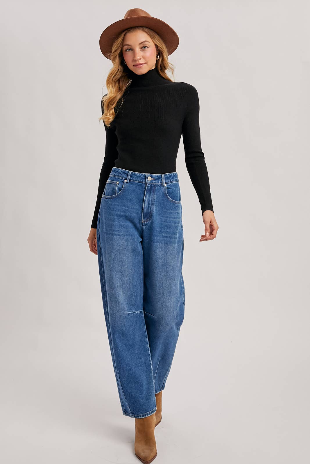 WHOLEGARMENT MOCK NECK RIBBED KNIT SWEATER Bluivy