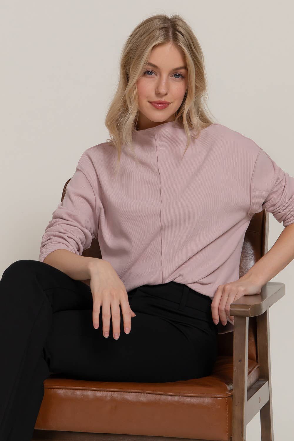 Long Sleeve Visible Overlocked Seams Detail Brushed Rib Top Active Basic | Active USA