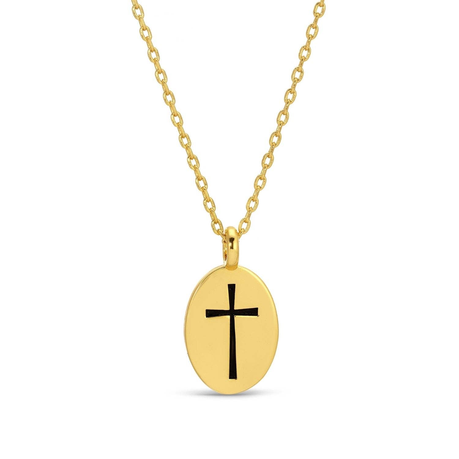 Splendid Iris- Etched Cross Oval Pendant Necklace - 926 West