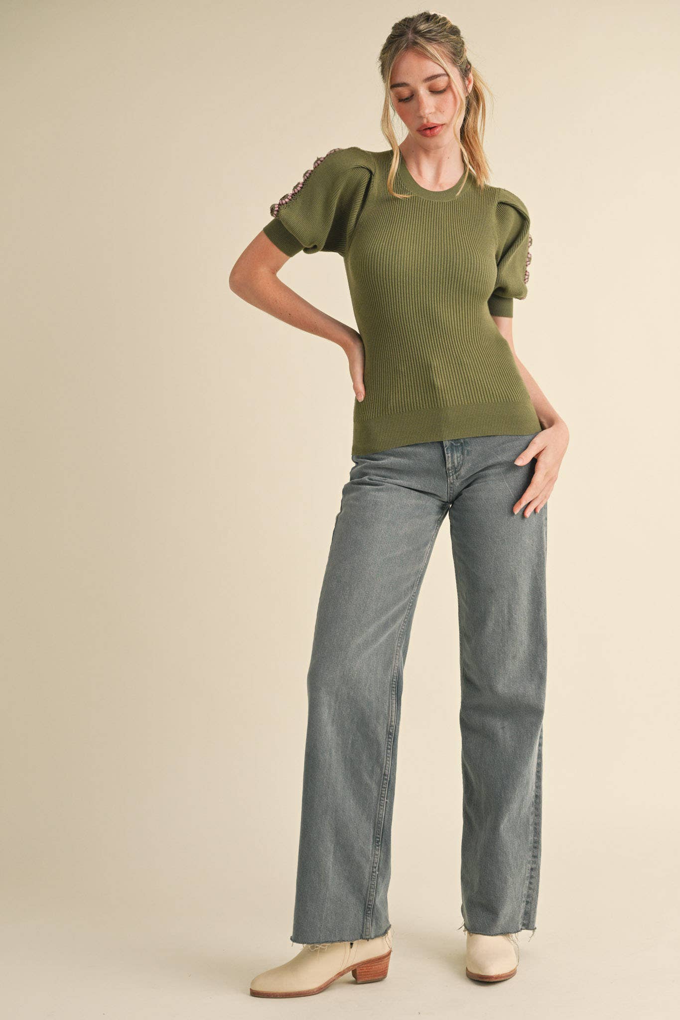 HAND-MADE CROCHET PUFF SLEEVE SWEATER MSW10567 &MERCI