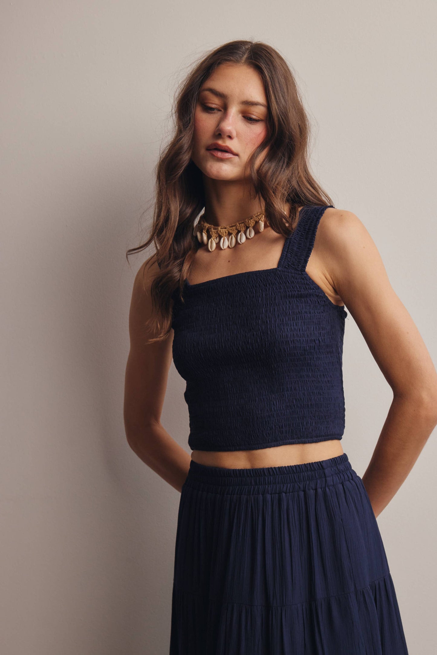 Forte - Women's Smocked Crop Top & Skirt Set