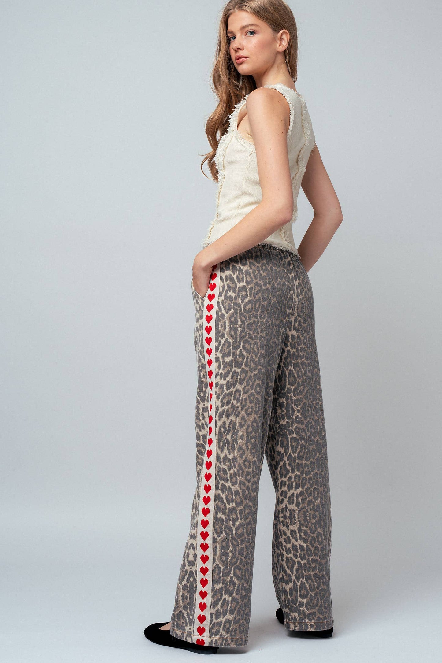 Leopard Print Heart Side Stripe Lounge Pants