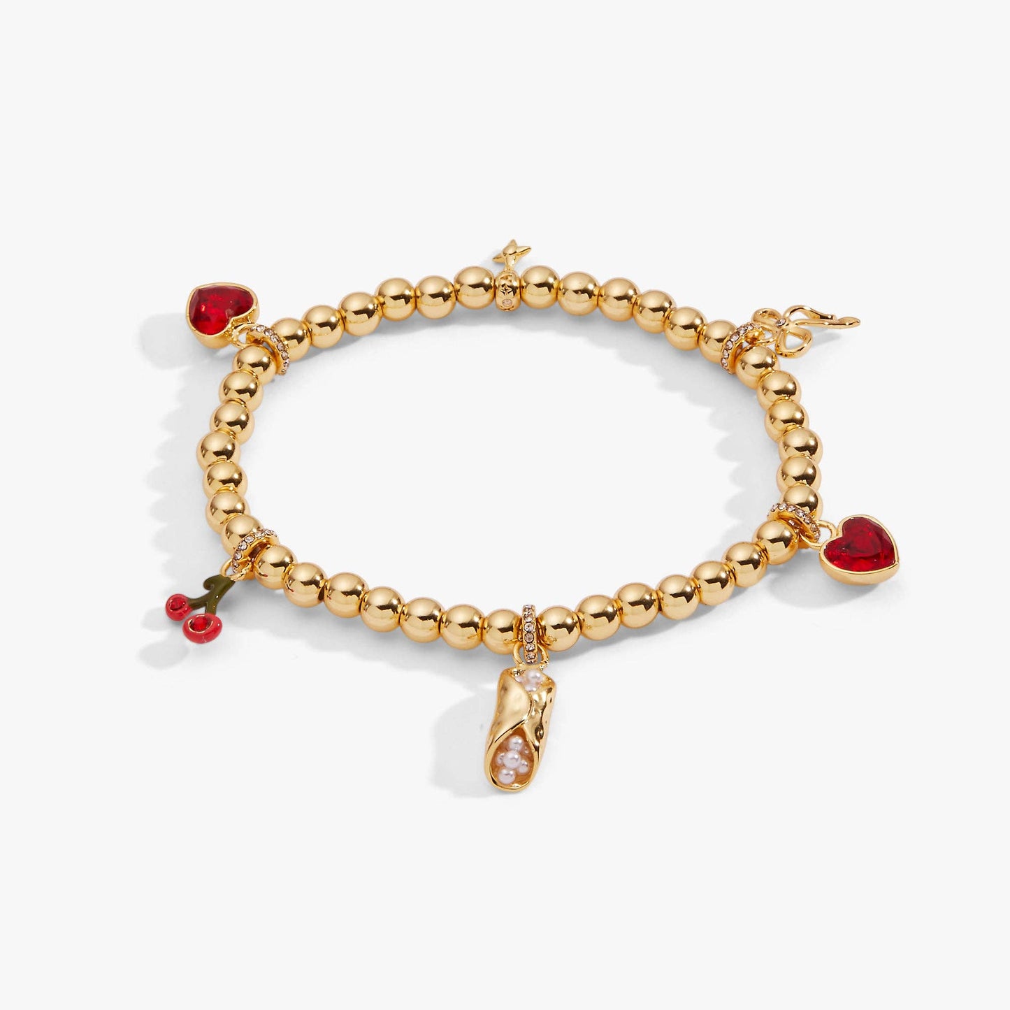 ALEX + ANI - 'There Cannoli Be You' Bow & Heart Beaded Charm Stretch Bracelet
