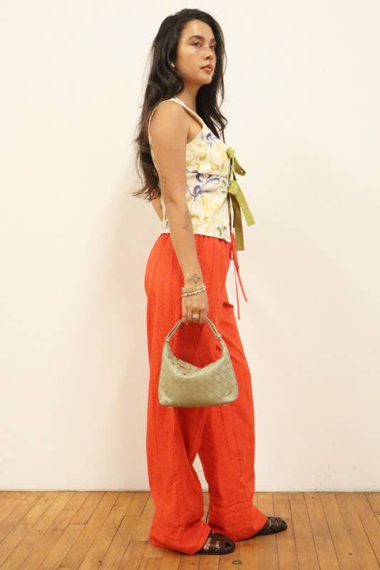 Broderie Drawstring Wide Leg Pants