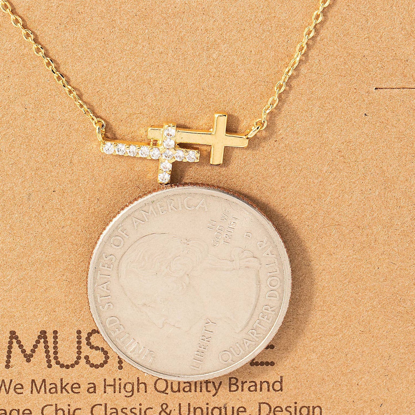 Double Cross Pendant Necklace Fame Accessories