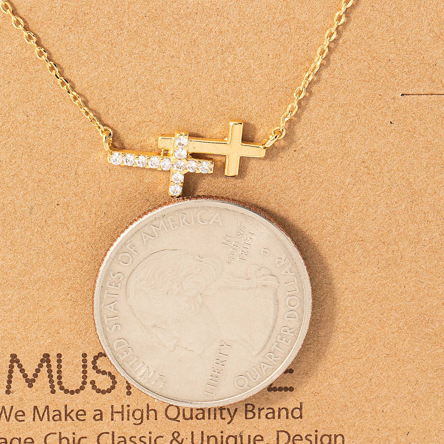 Double Cross Pendant Necklace Fame Accessories