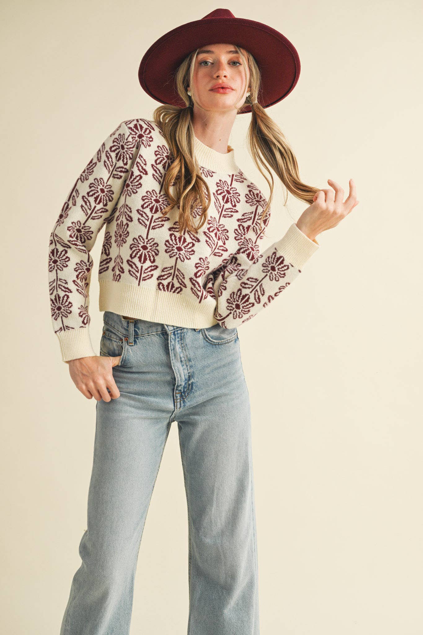 FLORAL PATTERN KNIT SWEATER - 926 West