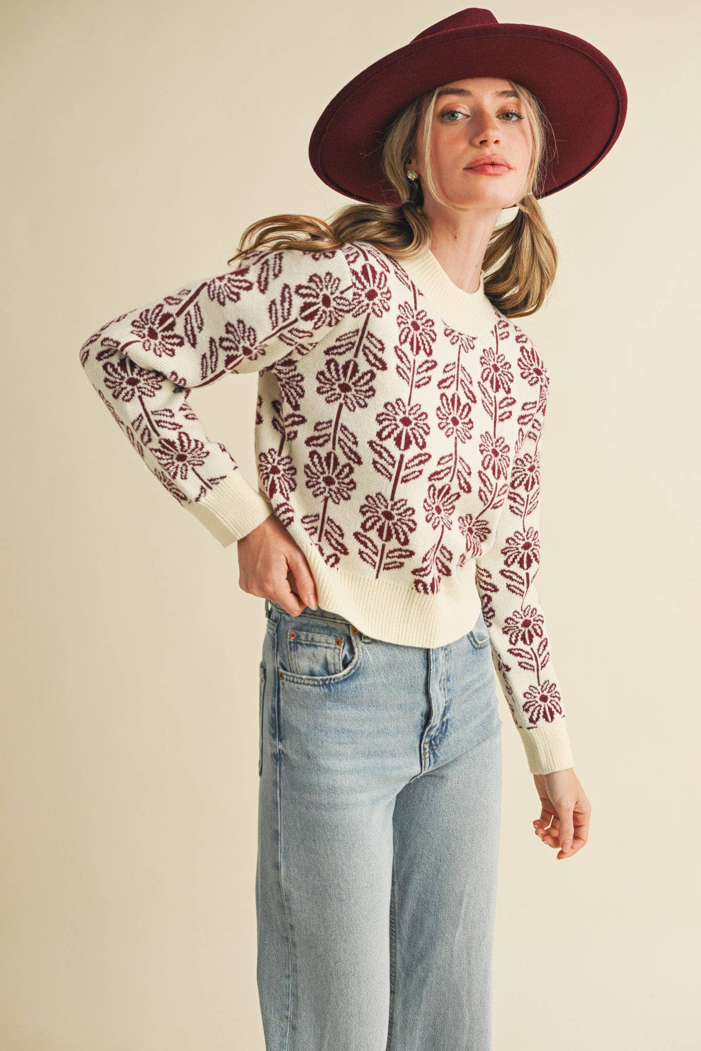 FLORAL PATTERN KNIT SWEATER - 926 West