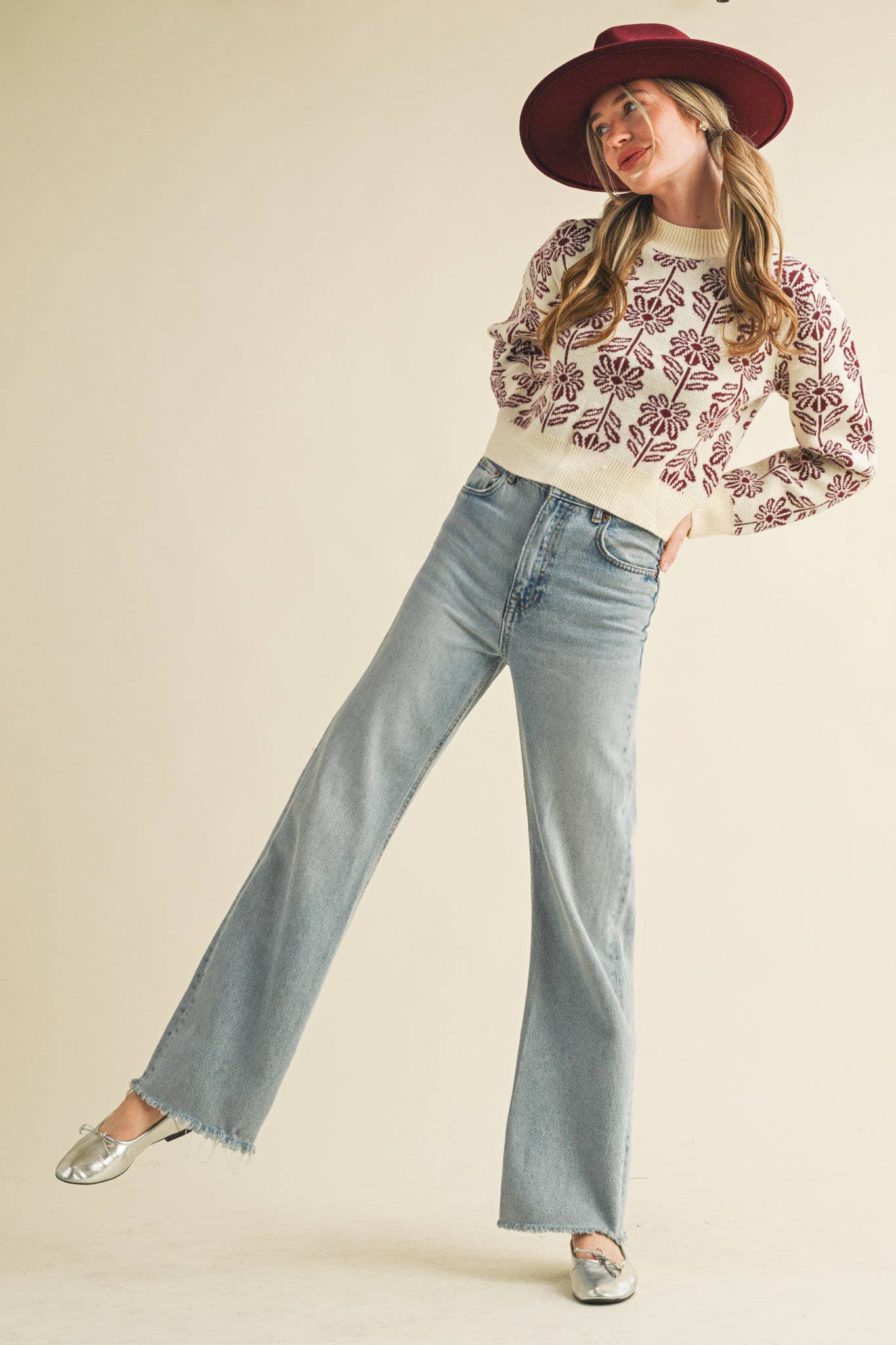 FLORAL PATTERN KNIT SWEATER - 926 West