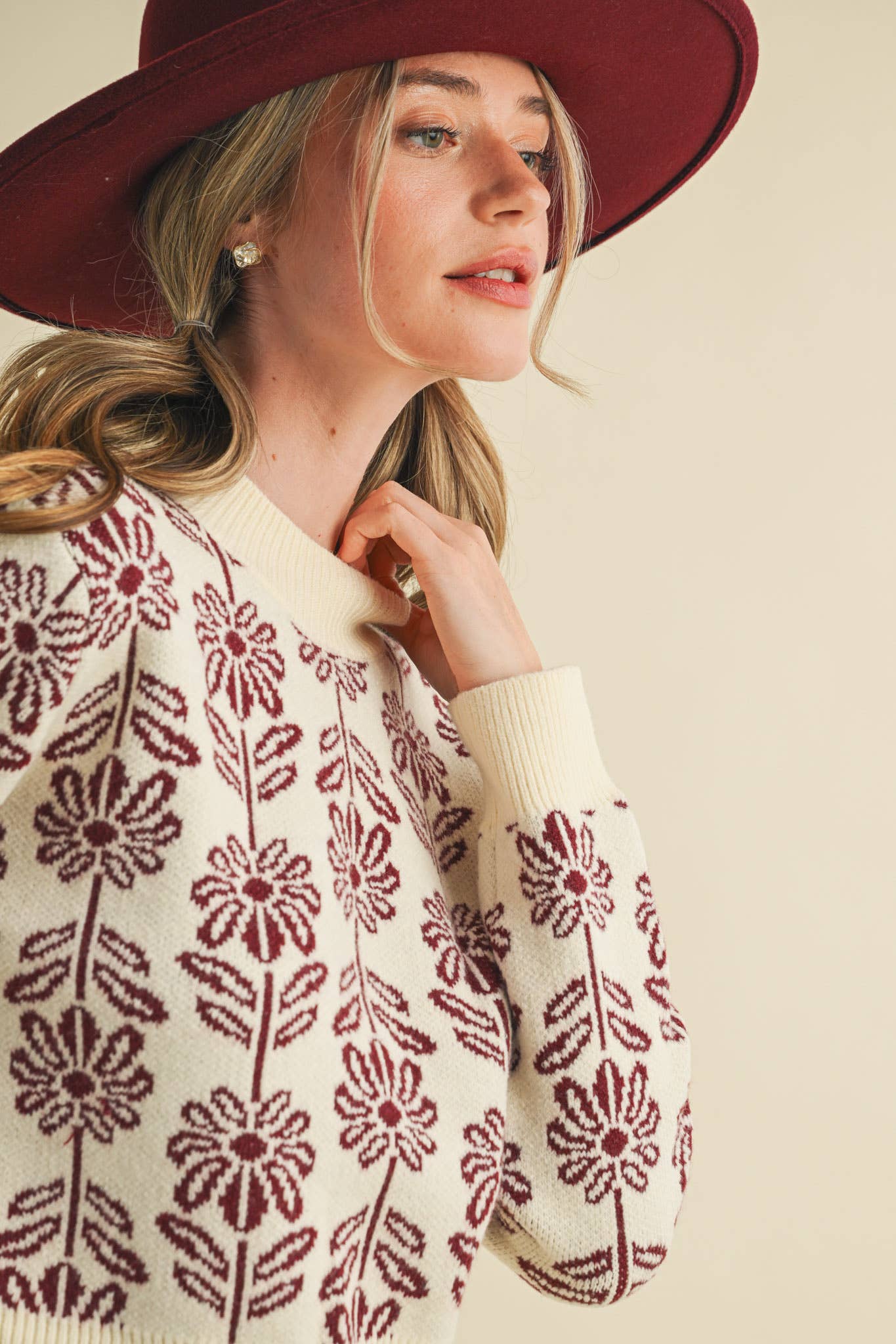 FLORAL PATTERN KNIT SWEATER - 926 West