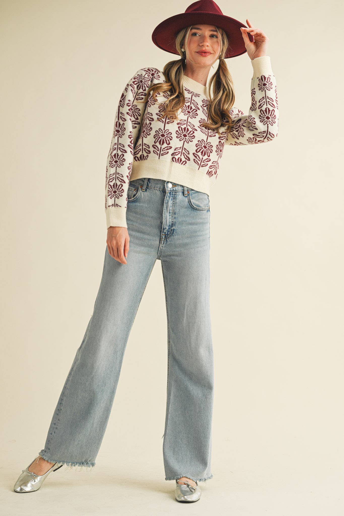 FLORAL PATTERN KNIT SWEATER - 926 West