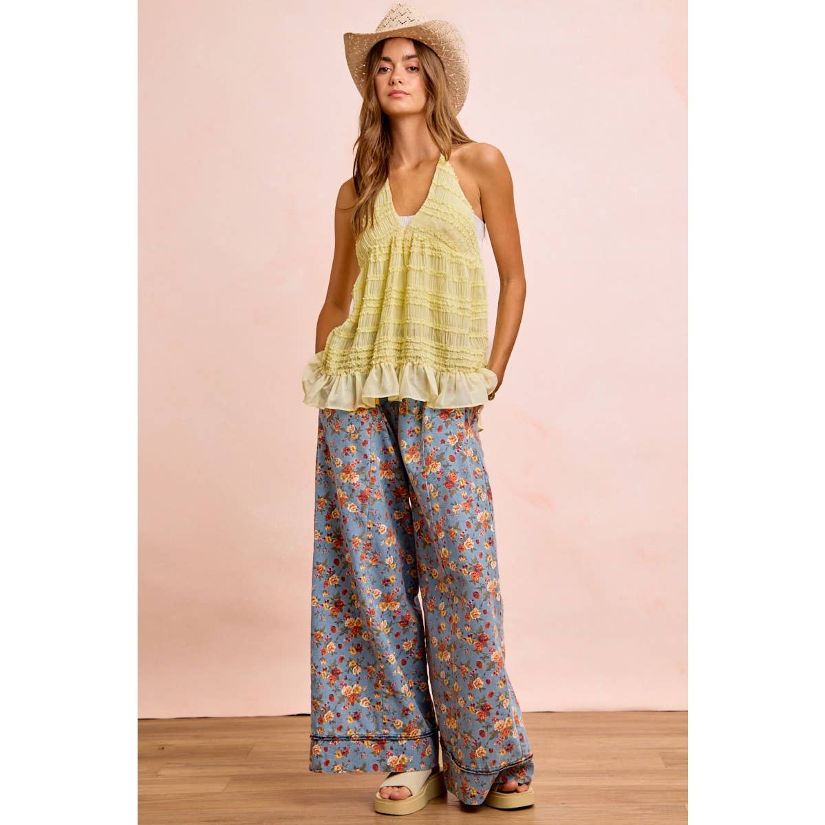 Floral Print Drawstring Wide-Leg Pants - 926 West