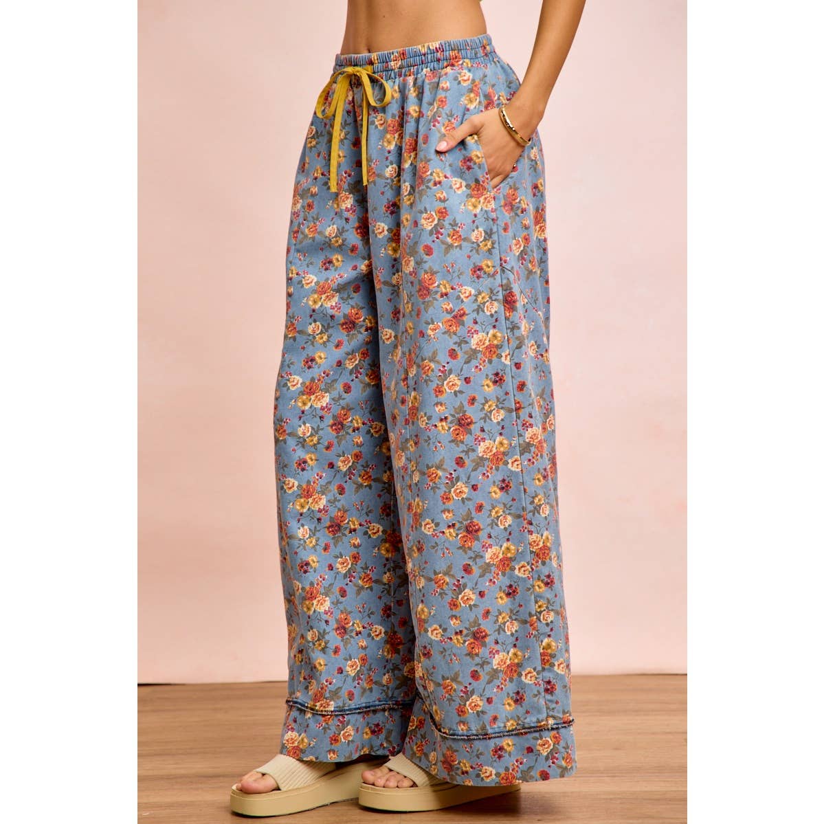 Floral Print Drawstring Wide-Leg Pants - 926 West