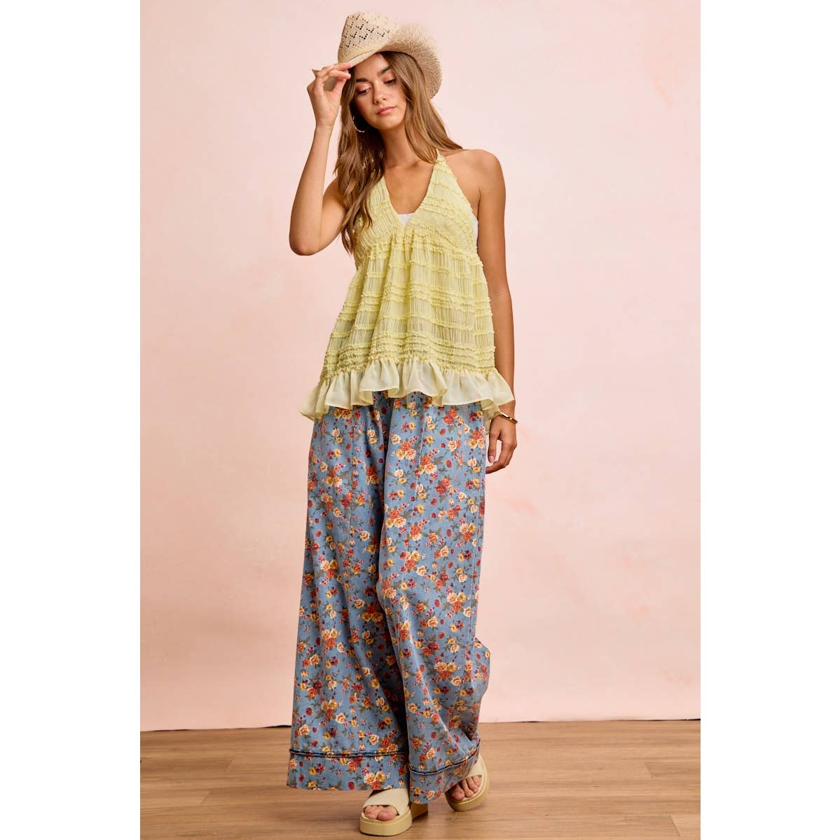 Floral Print Drawstring Wide-Leg Pants - 926 West