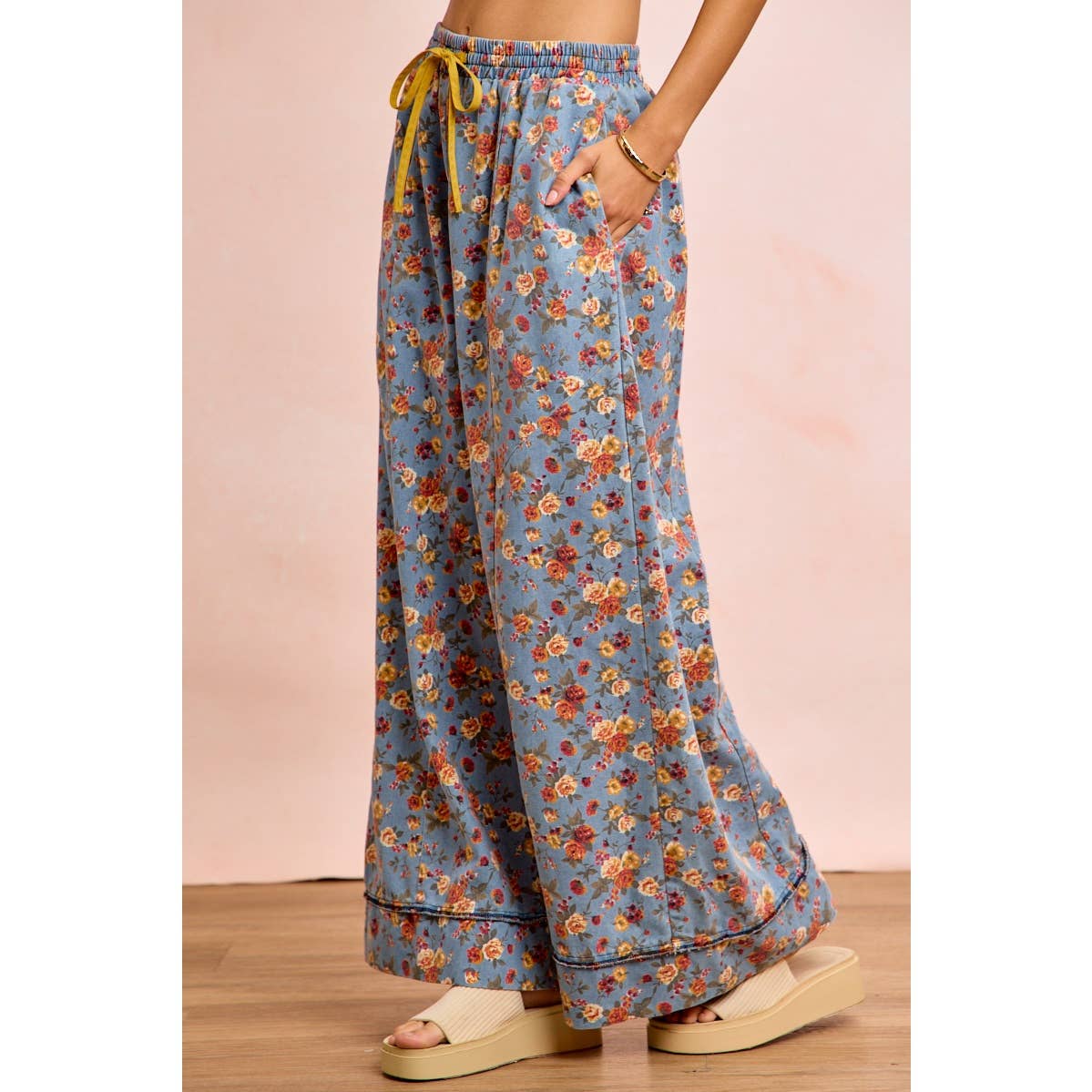 Floral Print Drawstring Wide-Leg Pants - 926 West