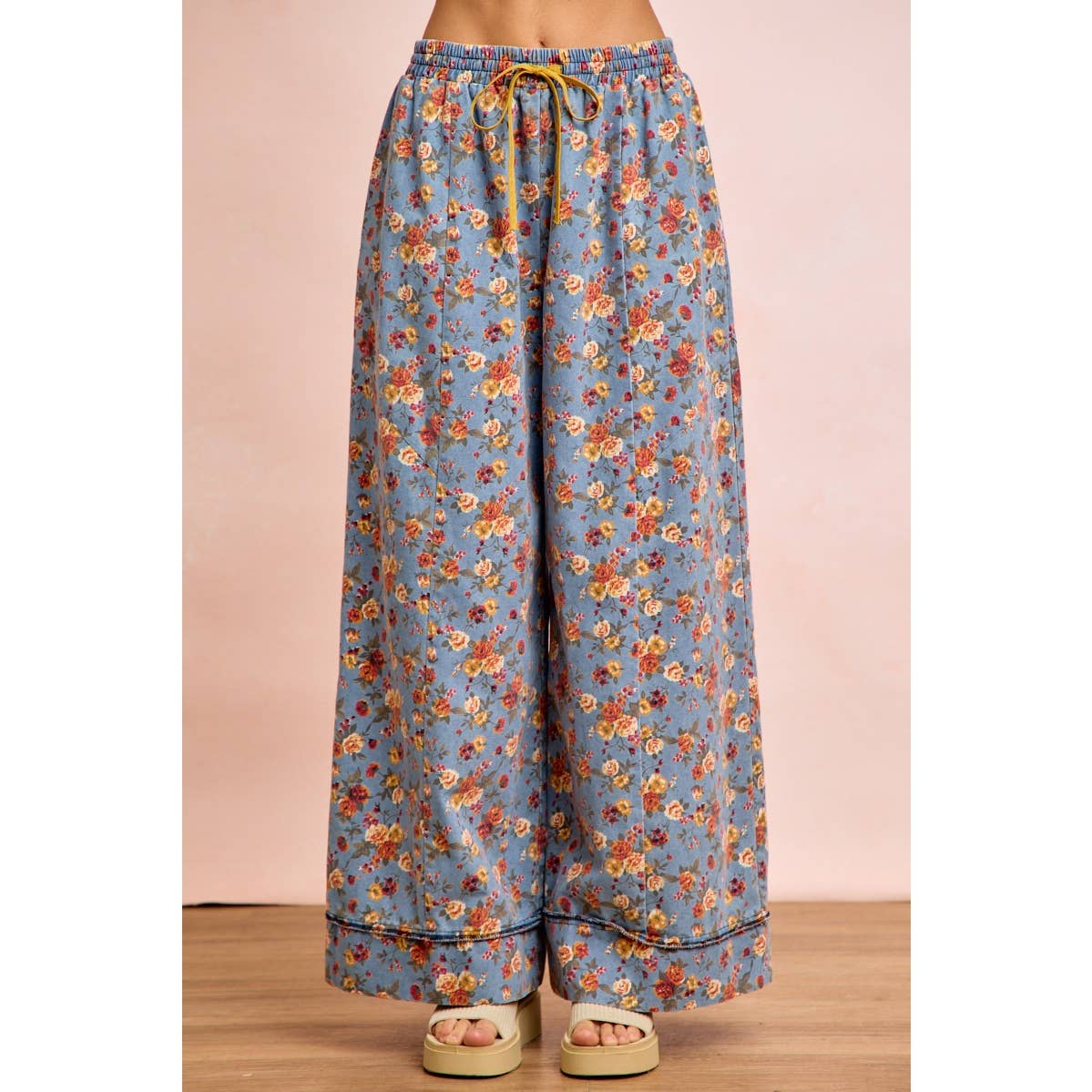 Floral Print Drawstring Wide-Leg Pants - 926 West