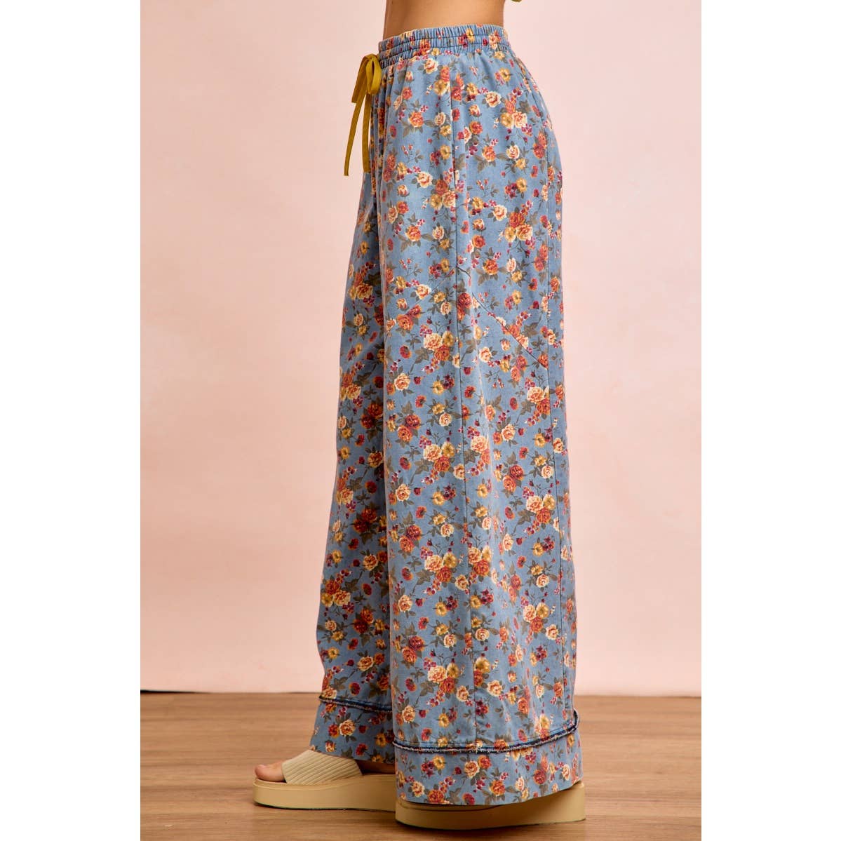 Floral Print Drawstring Wide-Leg Pants - 926 West