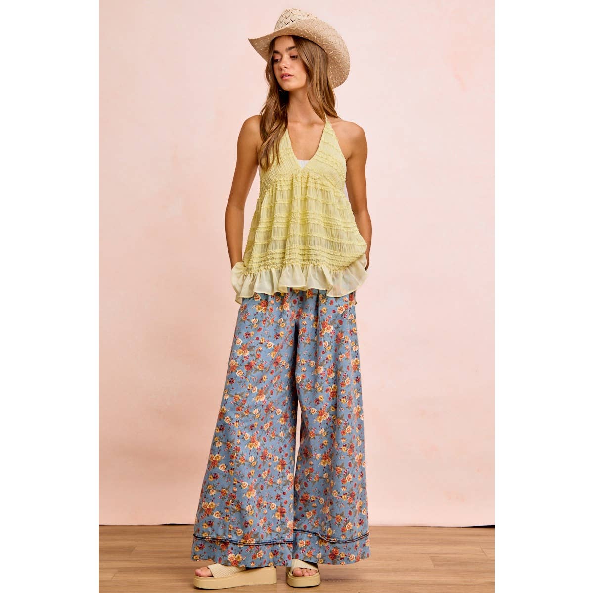 Floral Print Drawstring Wide-Leg Pants - 926 West
