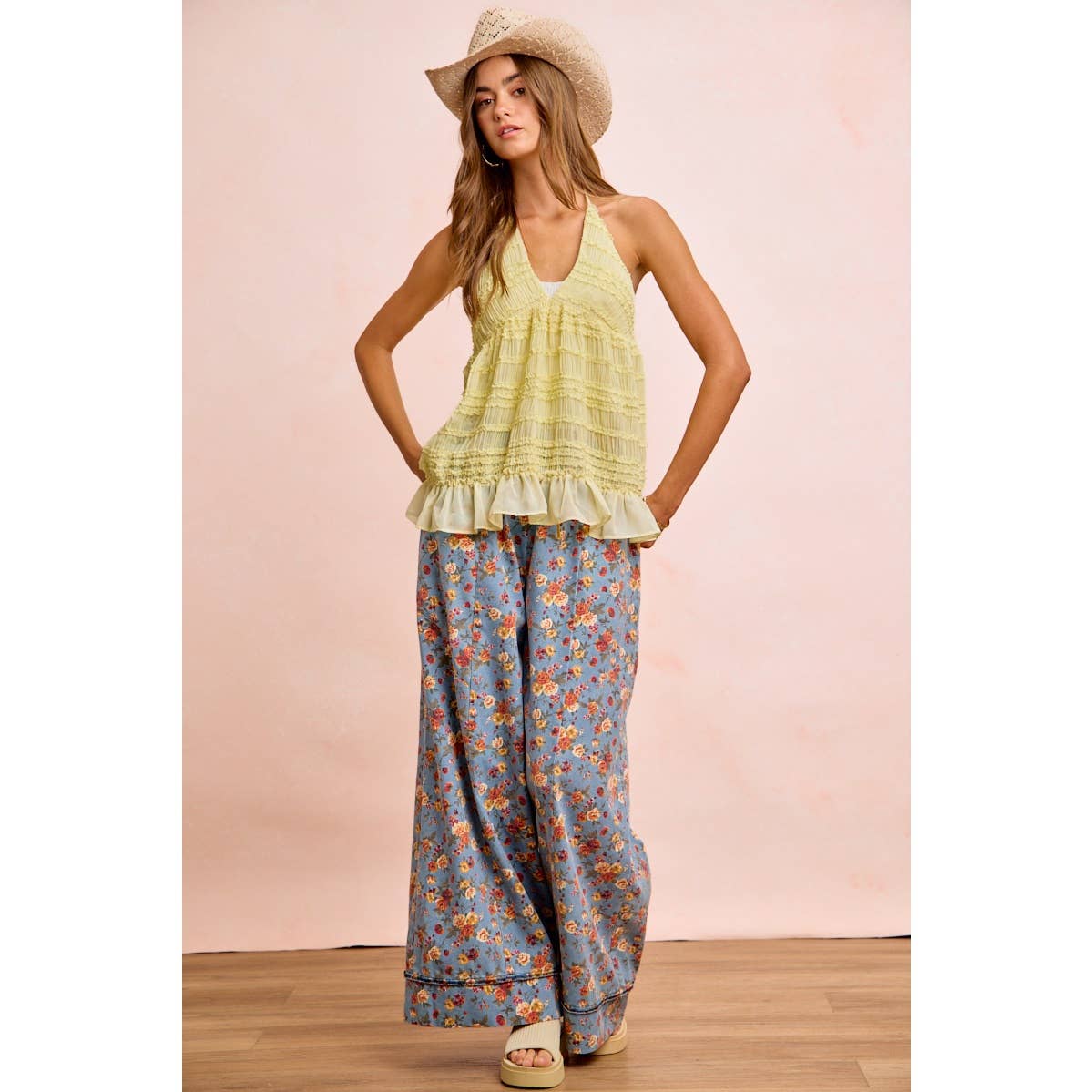 Floral Print Drawstring Wide-Leg Pants - 926 West