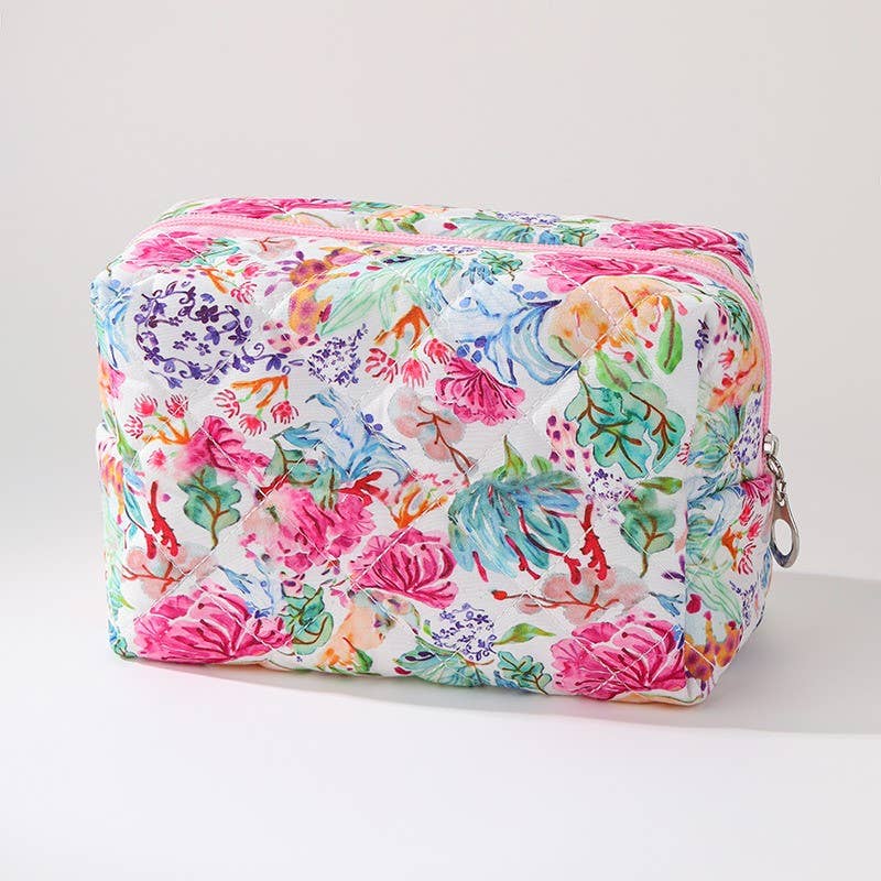 Floral Toile Quilted Makeup Pouch - 926 West