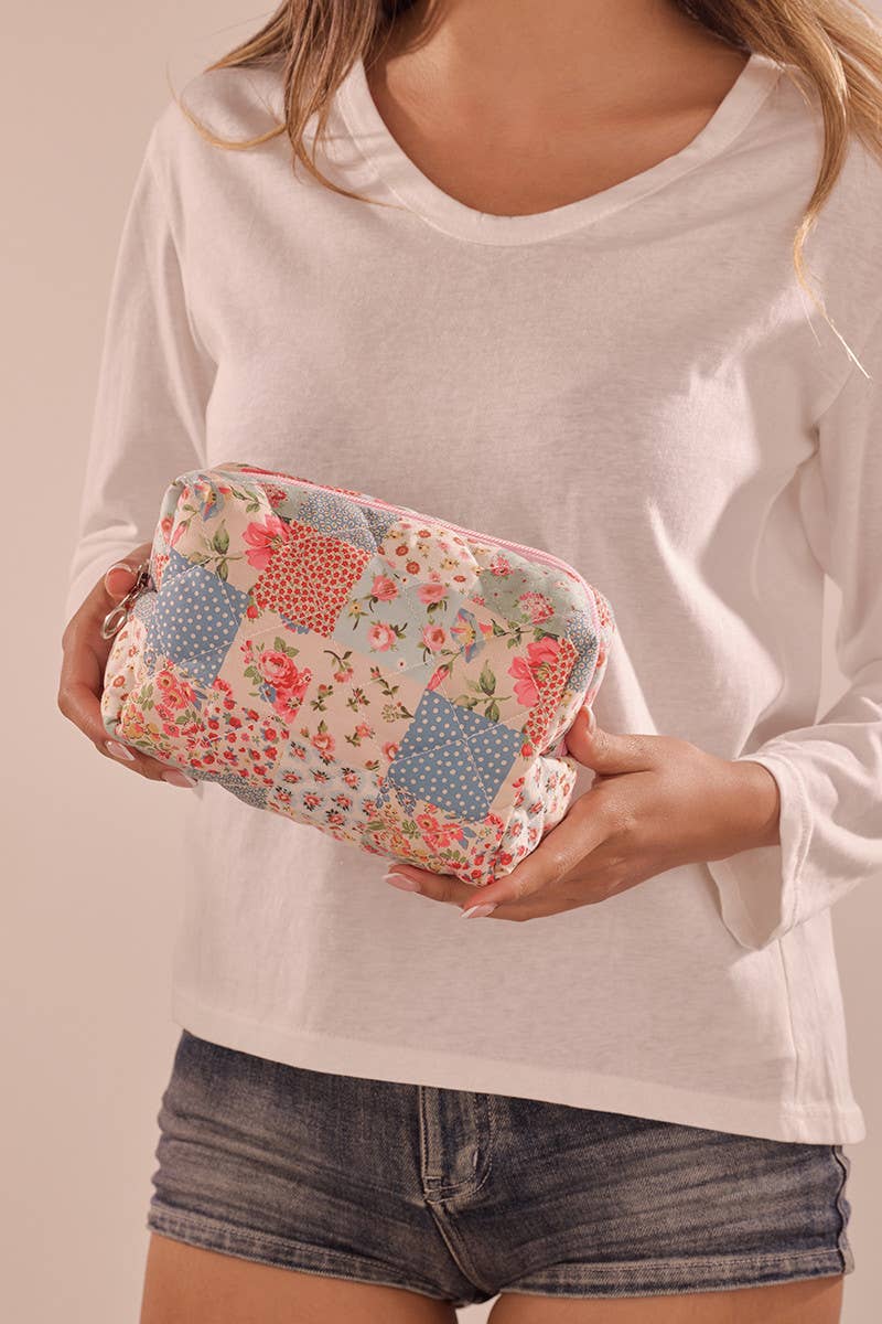 Floral Toile Quilted Makeup Pouch - 926 West