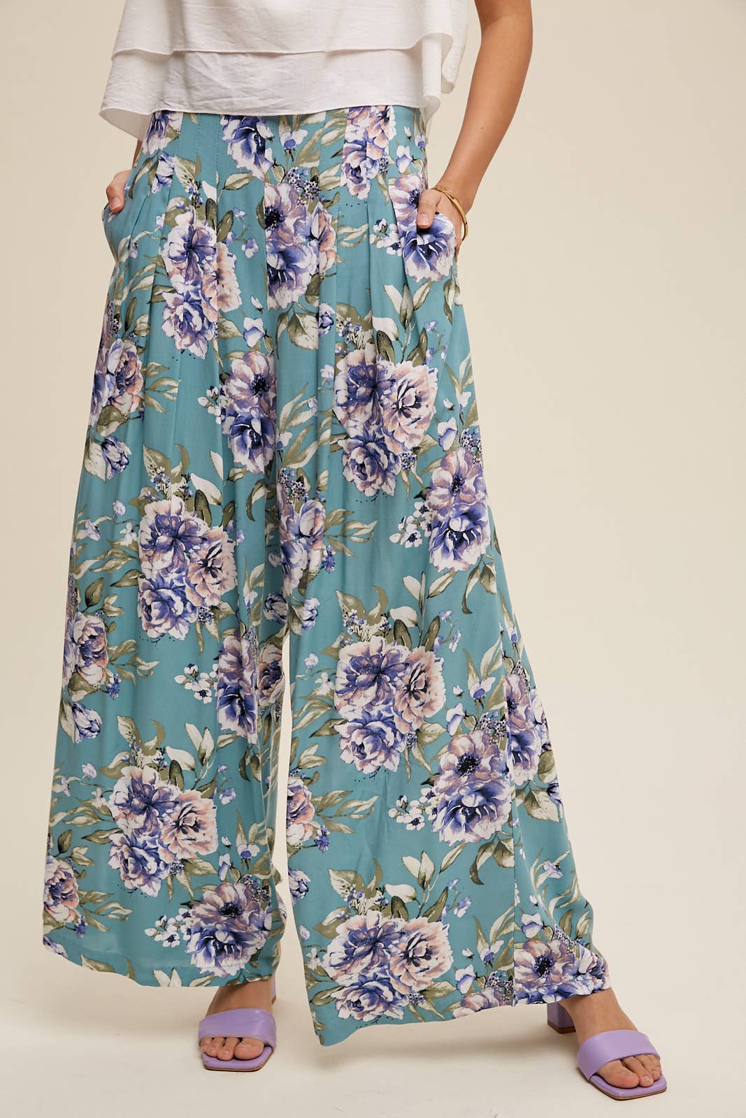 Floral Wide Leg Pants with Tiered Ruffle Top - 926 West