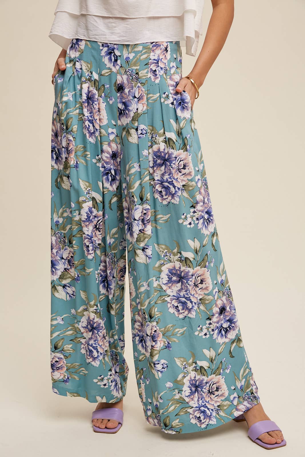 Floral Wide Leg Pants with Tiered Ruffle Top - 926 West