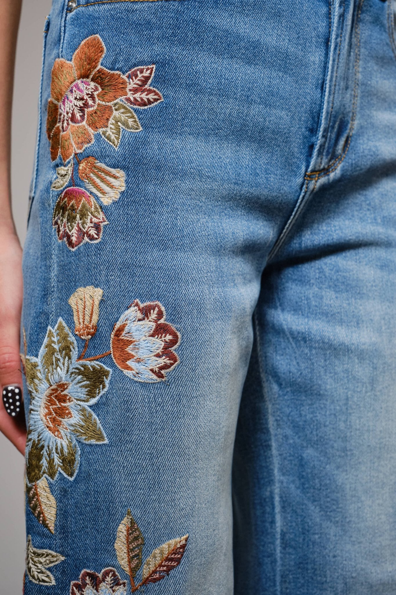 Flower Embroidery High Waist Flare Jean - 926 West