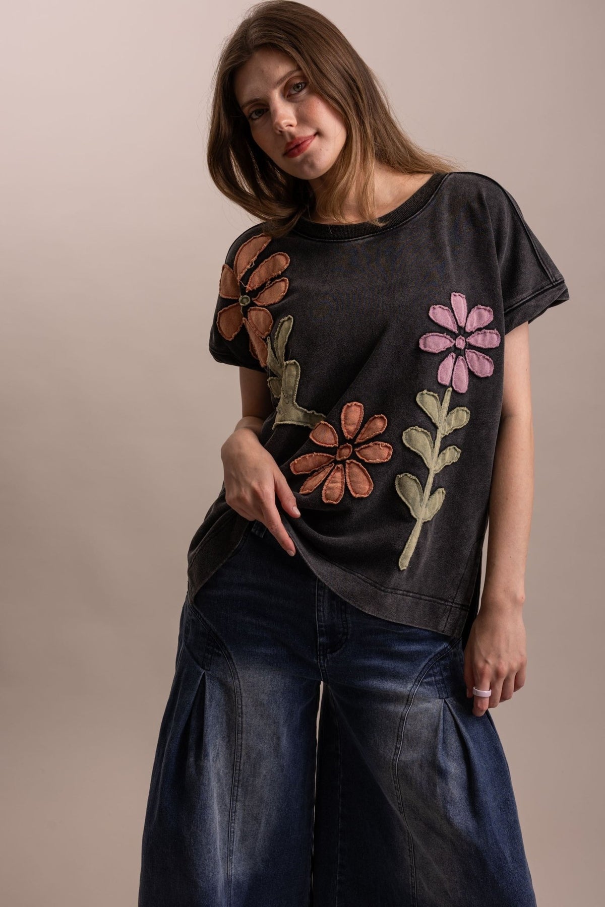 Flower Patchwork Short Sleeve Top | Boho Cotton Tee - 926 West