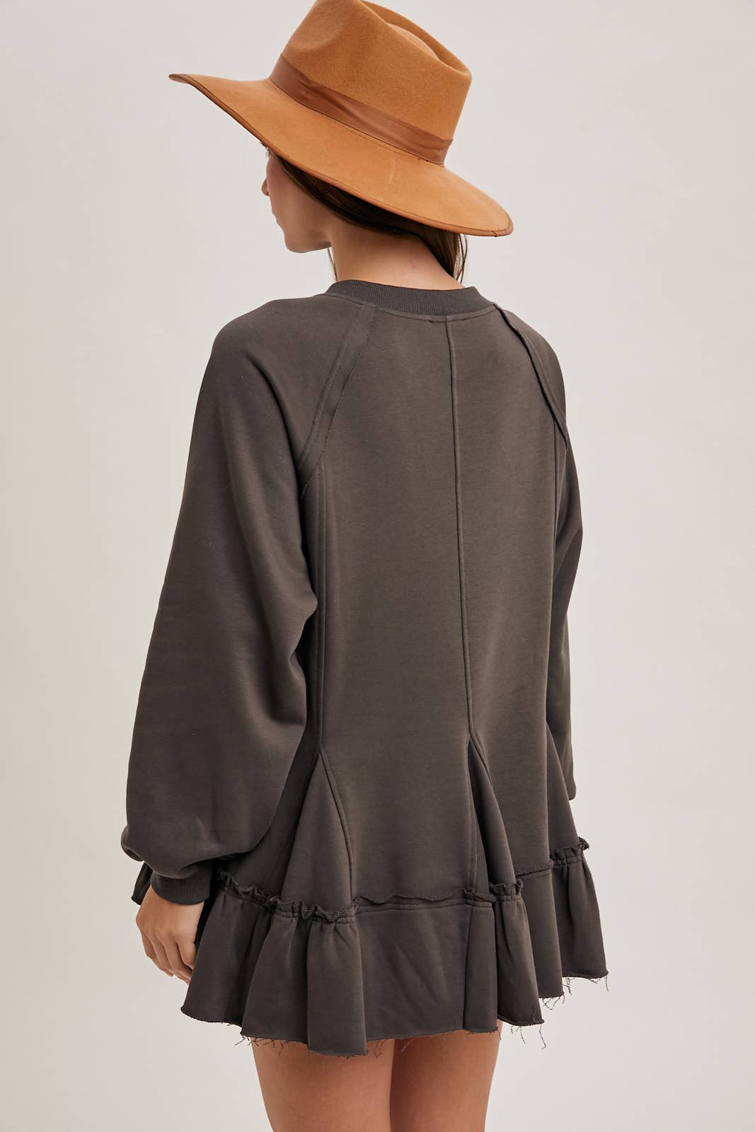 FRENCH TERRY RUFFLED TIERED HEM TUNIC SWEATSHIRT - 926 West