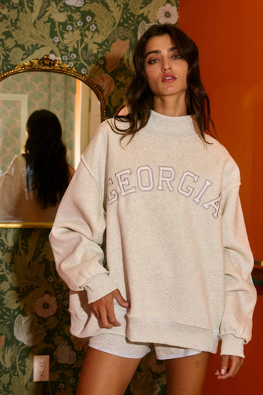 'GEORGIA' Embroidered Mock Neck Sweatshirt - 926 West