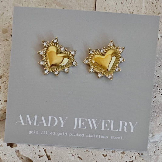 Heart rhinestones post stud statement earrings love  - 926 West