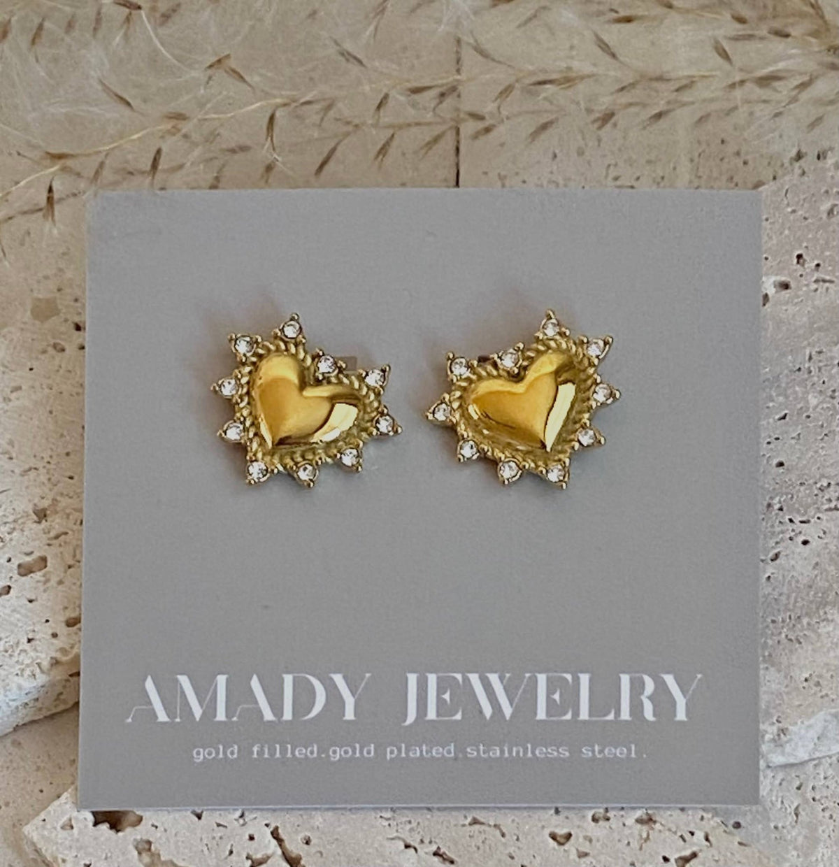 Heart rhinestones post stud statement earrings love  - 926 West