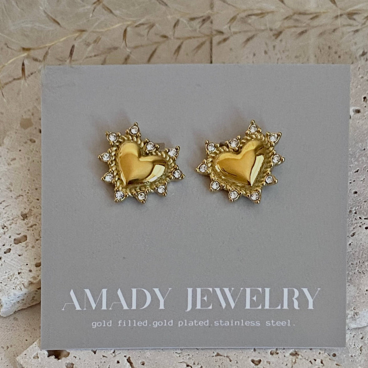 Heart rhinestones post stud statement earrings love  - 926 West