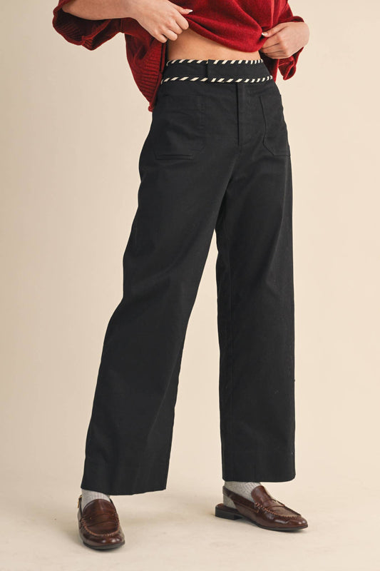 HIGH WAIST WIDE LEG PANTS WITH WHIP STITCH TRIM - 926 West