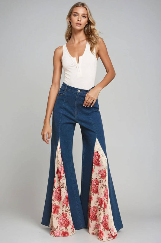 LACE DETAIL WIDE LEG JEANS MID DENIM - 926 West
