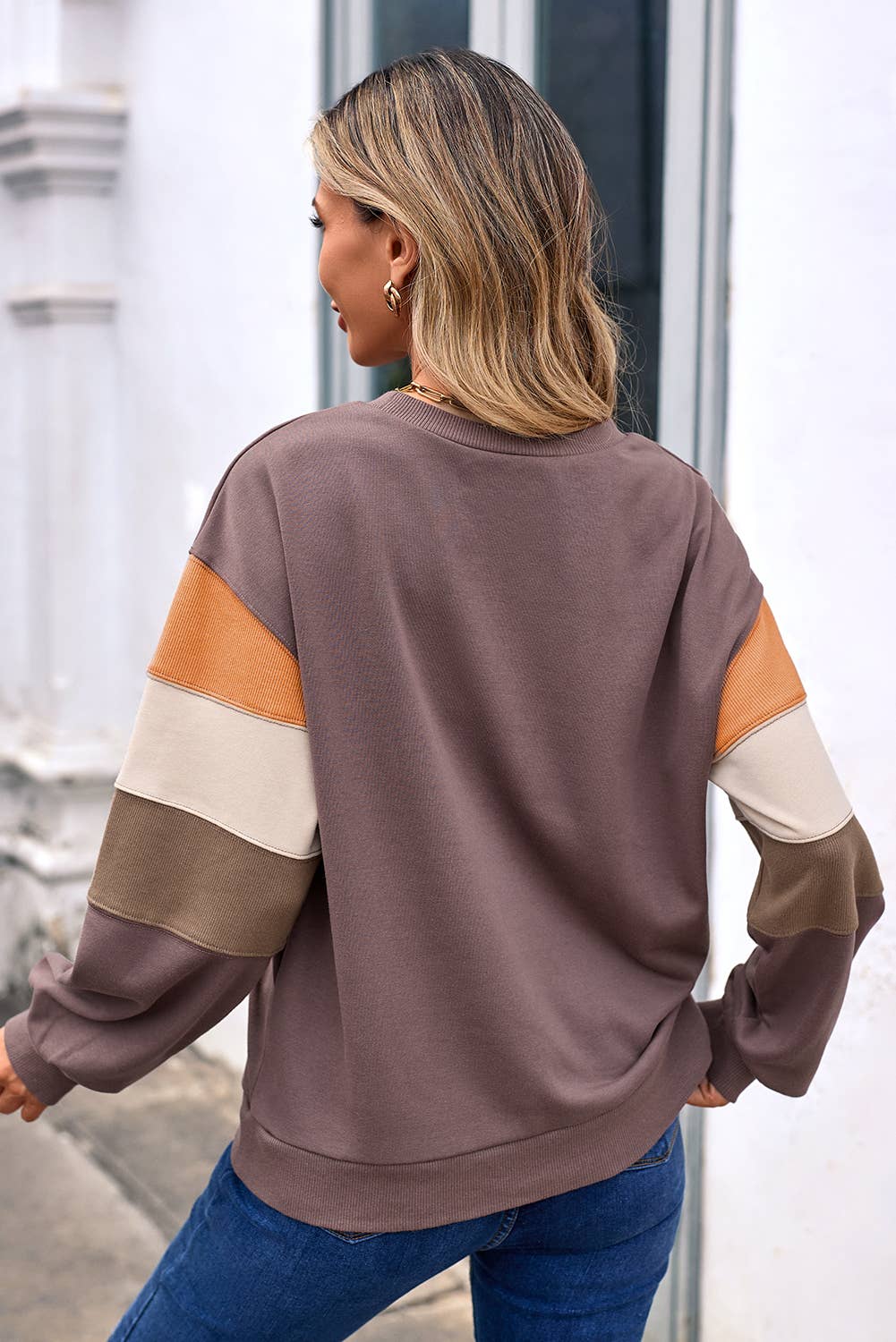 LDC Color Block Drop Shoulder Pullover Casual Sweatshirt - 926 West