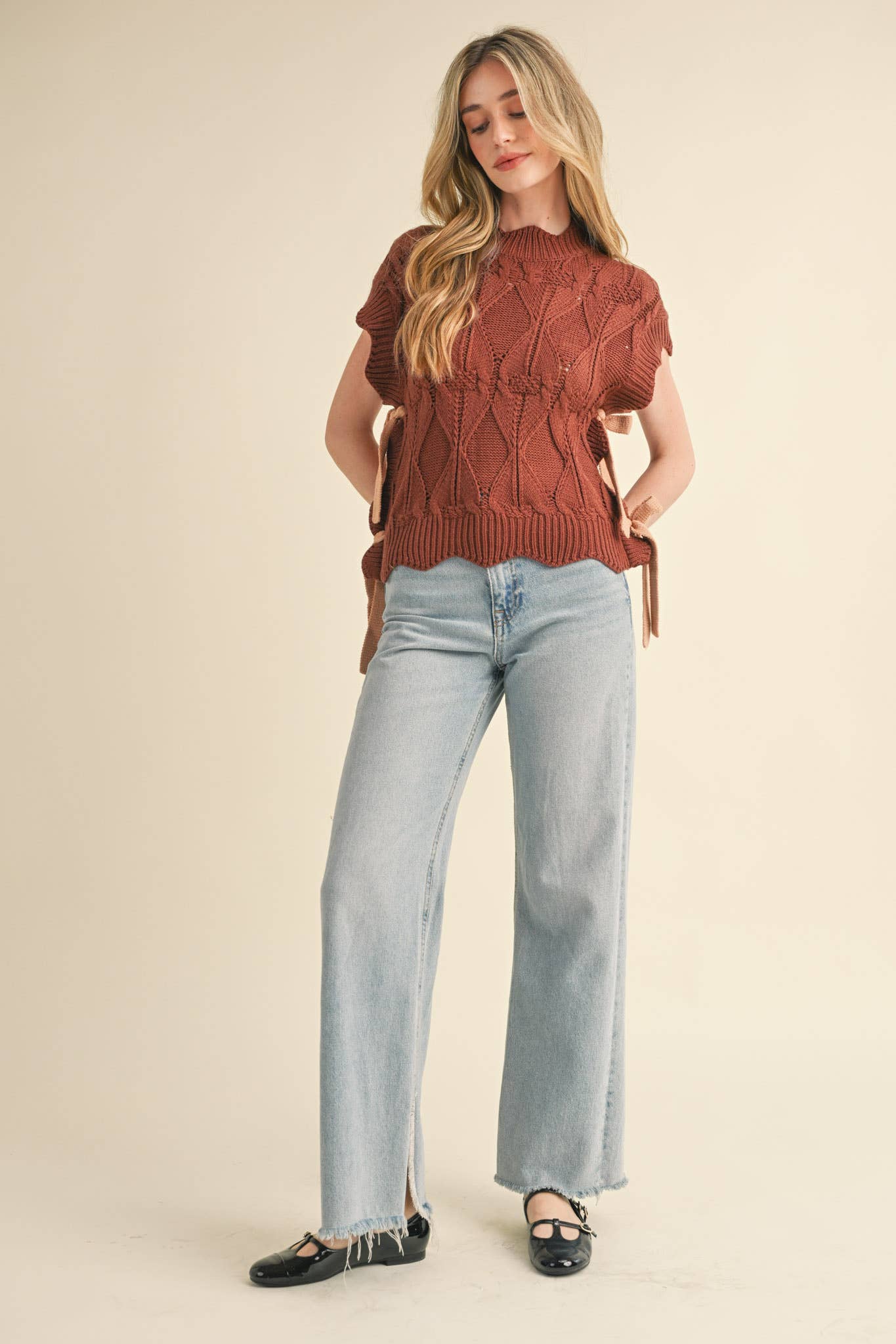 MOCK NECK CROPPED SWEATER VEST MSW2133 - 926 West