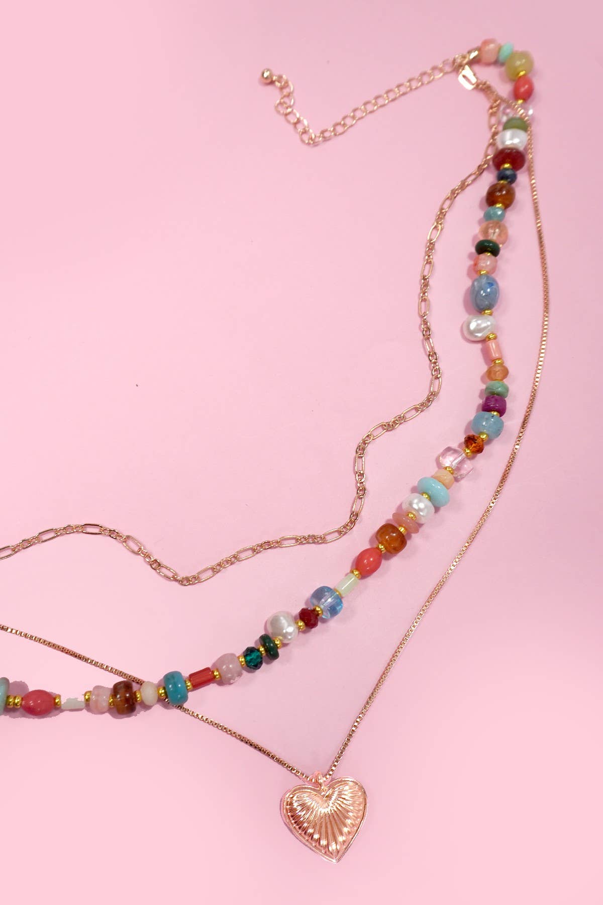 Multi Layered Beaded Heart Charm Necklace - 926 West
