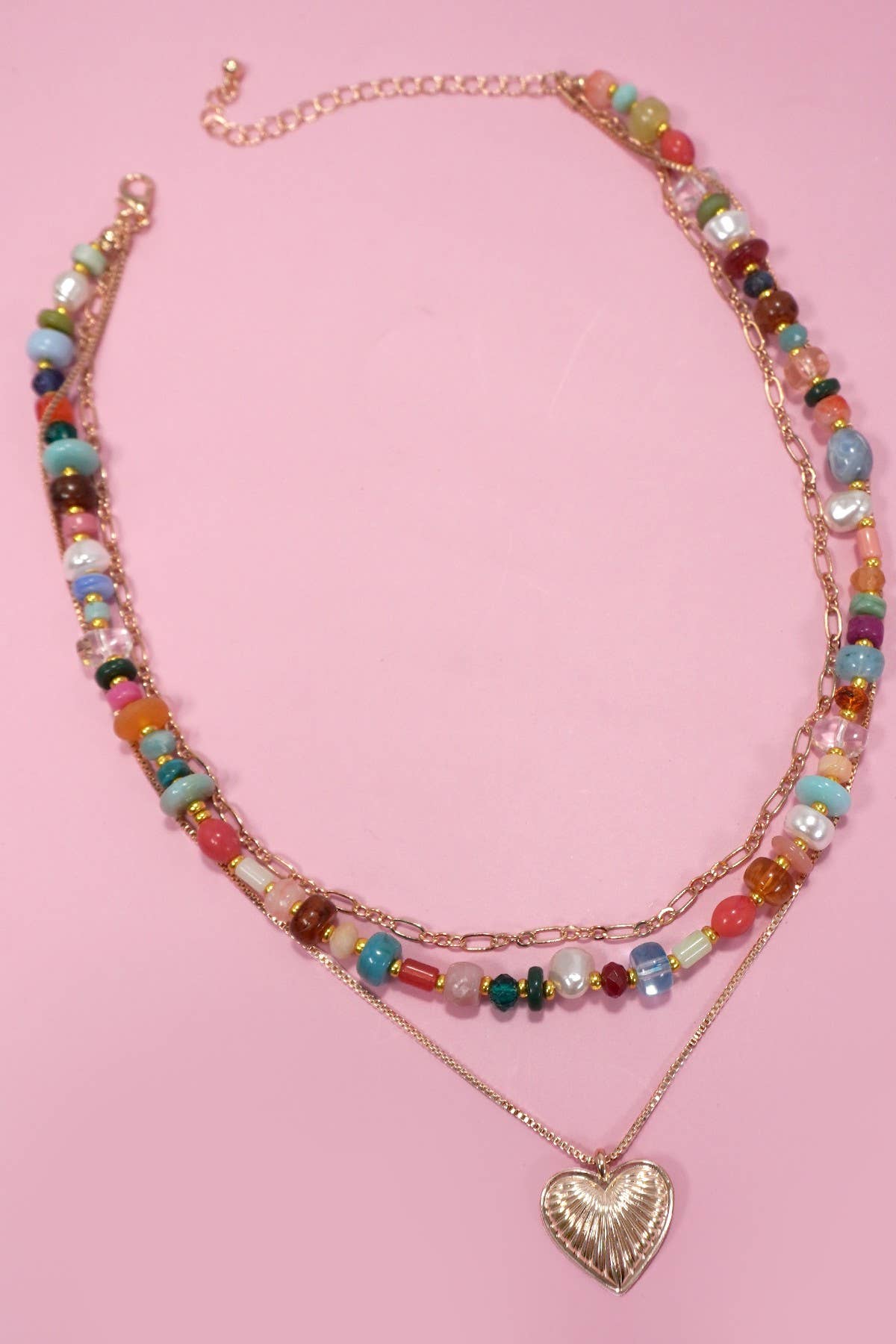 Multi Layered Beaded Heart Charm Necklace - 926 West