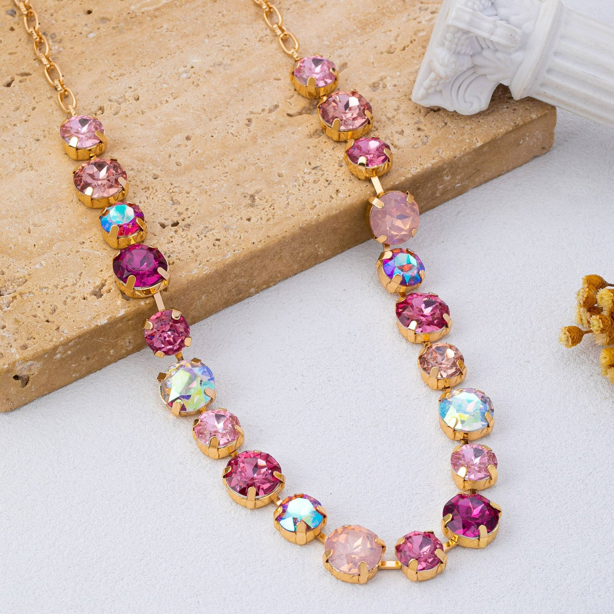 Multi-Tone Pink and Purple Crystal Tennis Necklace - 926 West