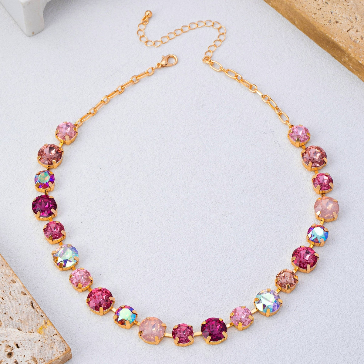 Multi-Tone Pink and Purple Crystal Tennis Necklace - 926 West