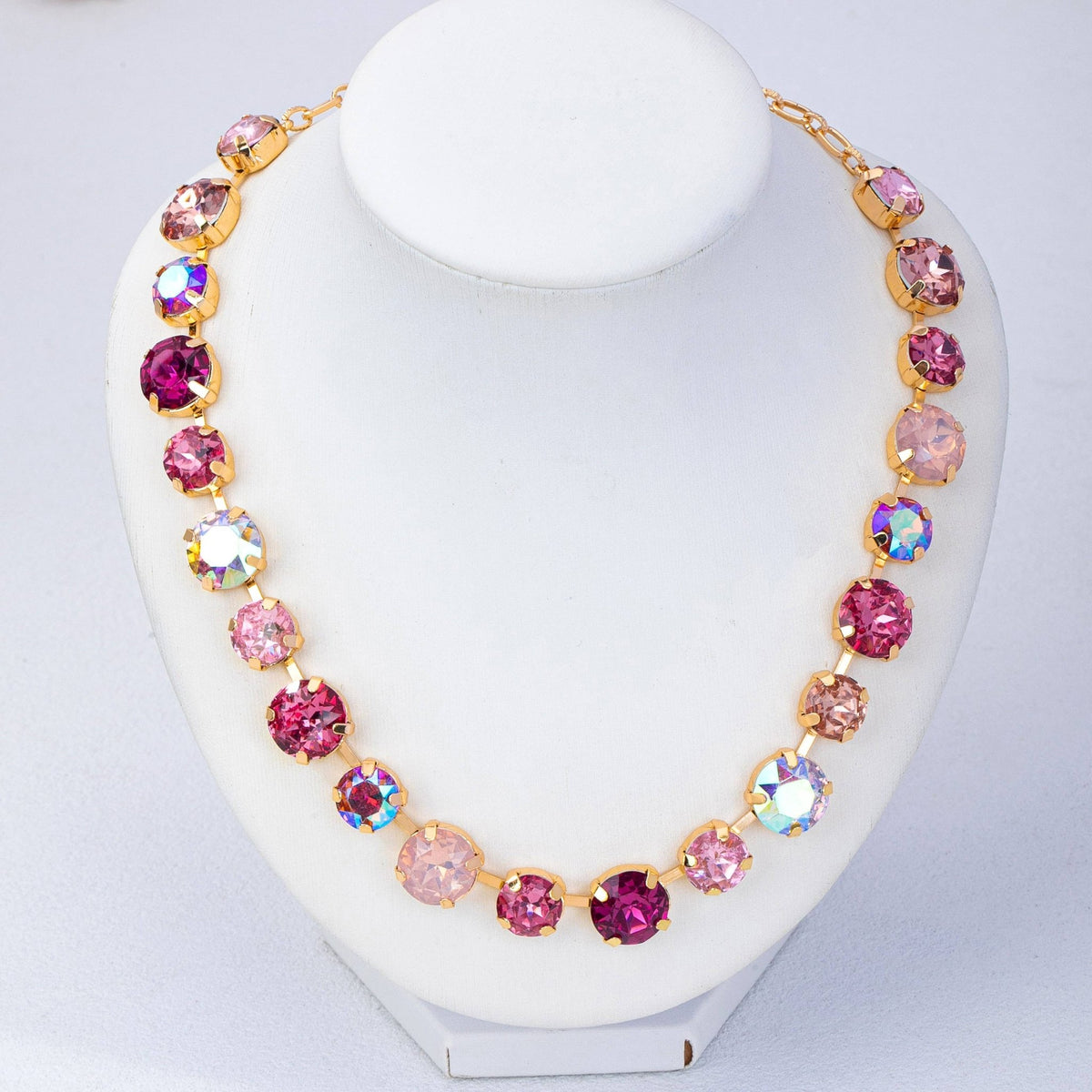 Multi-Tone Pink and Purple Crystal Tennis Necklace - 926 West