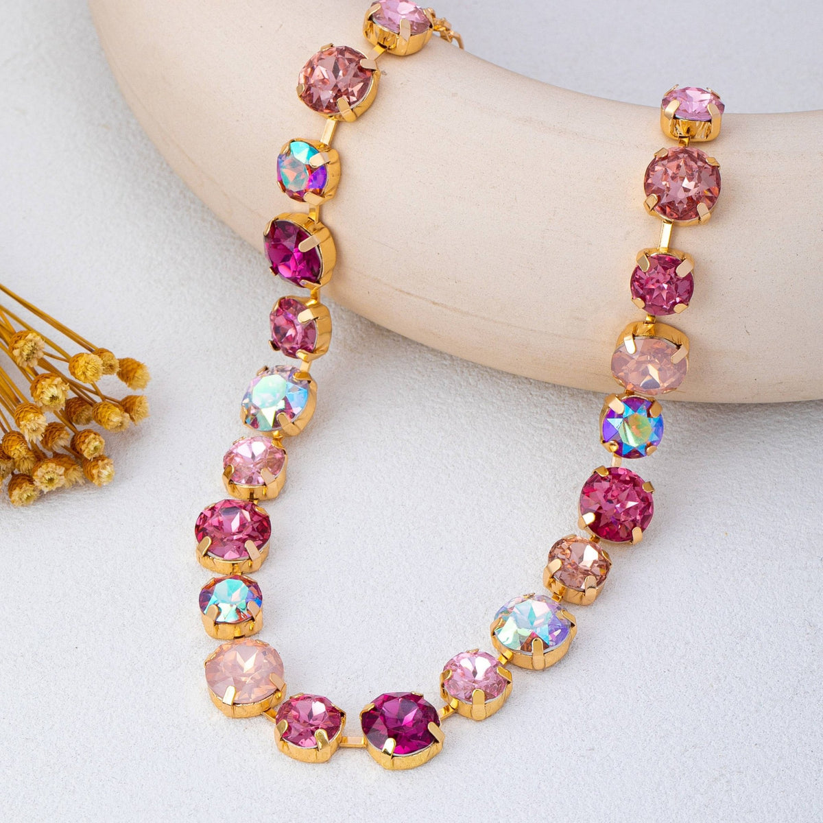 Multi-Tone Pink and Purple Crystal Tennis Necklace - 926 West