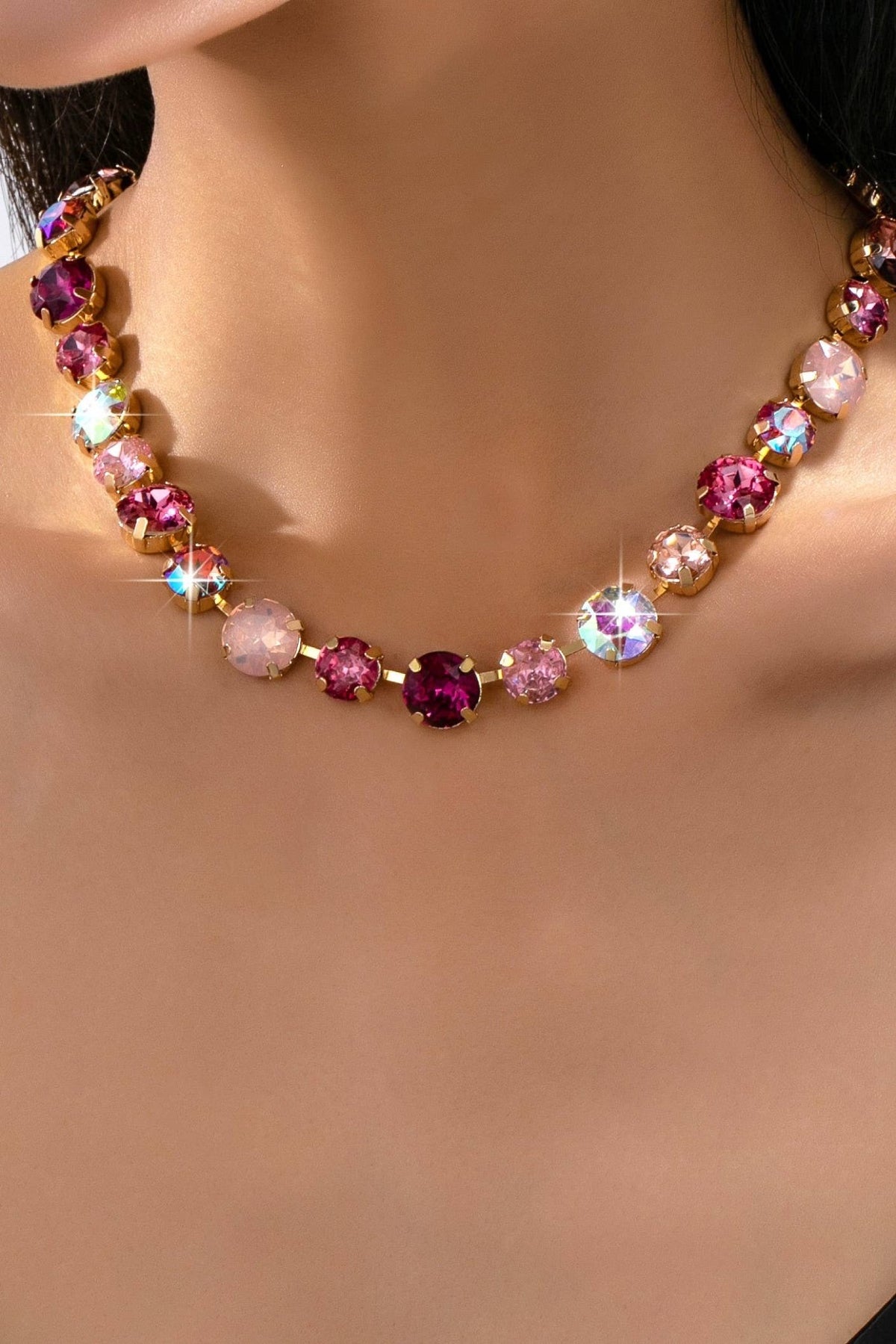 Multi-Tone Pink and Purple Crystal Tennis Necklace - 926 West