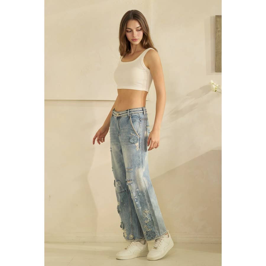 Oli & Hali Floral Embroidered Distressed Jeans - 926 West
