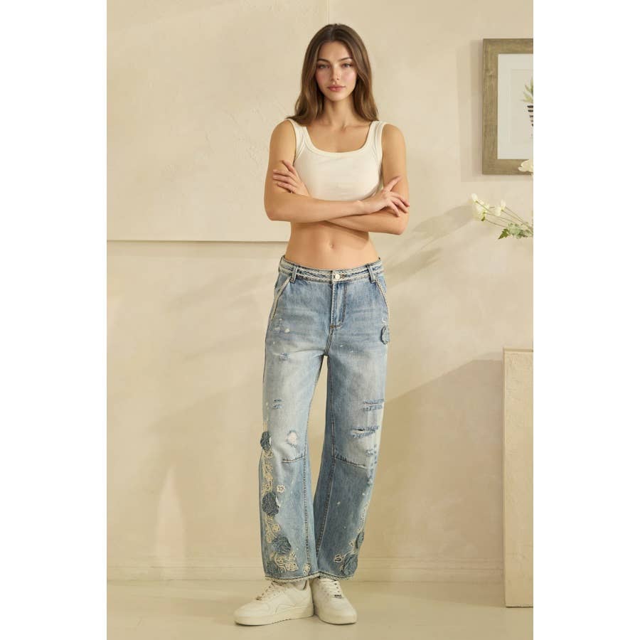 Oli & Hali Floral Embroidered Distressed Jeans - 926 West