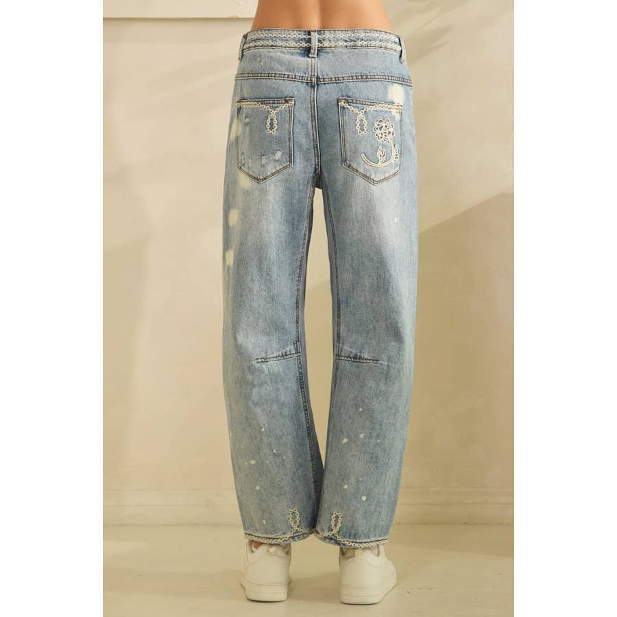 Oli & Hali Floral Embroidered Distressed Jeans - 926 West