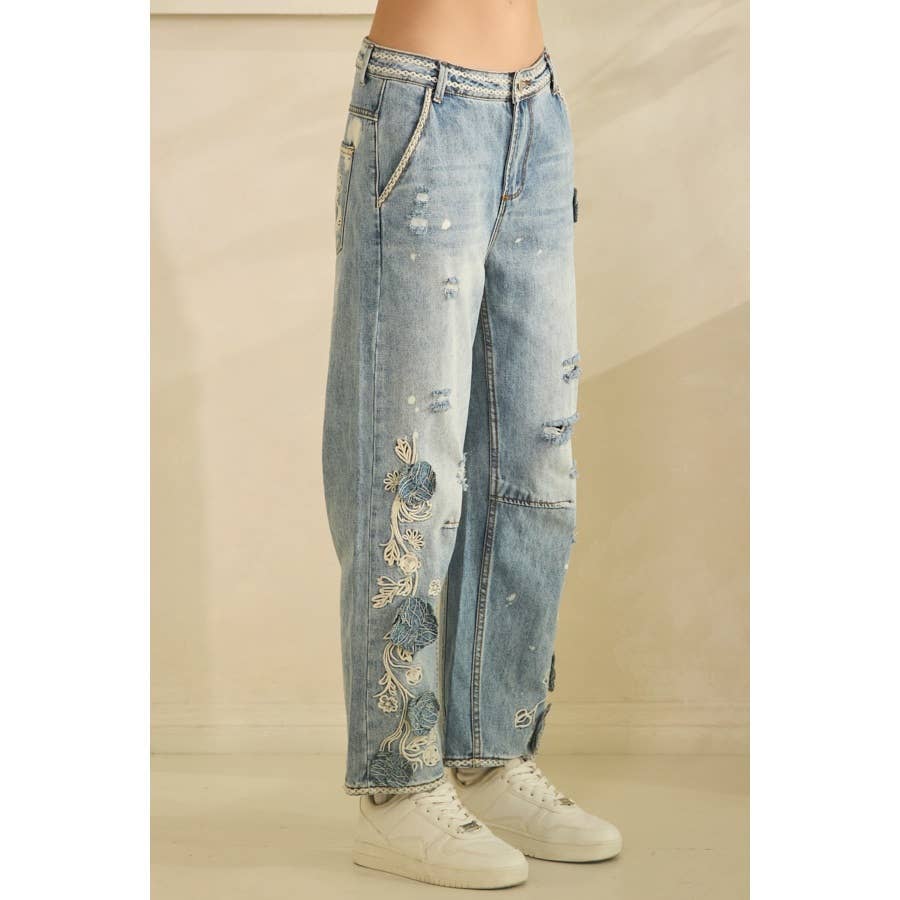 Oli & Hali Floral Embroidered Distressed Jeans - 926 West